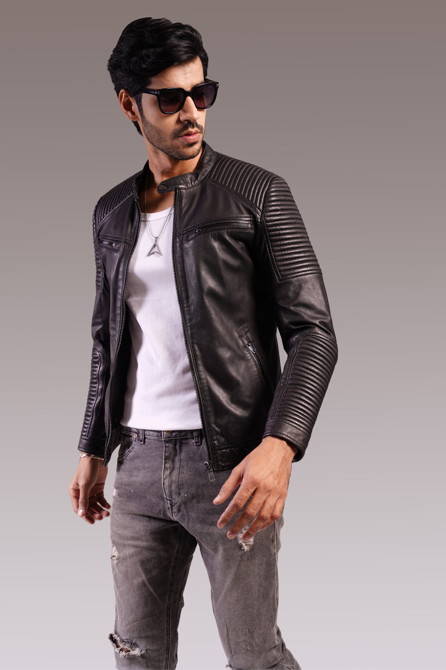 RACER BIKER LEATHER JACKET