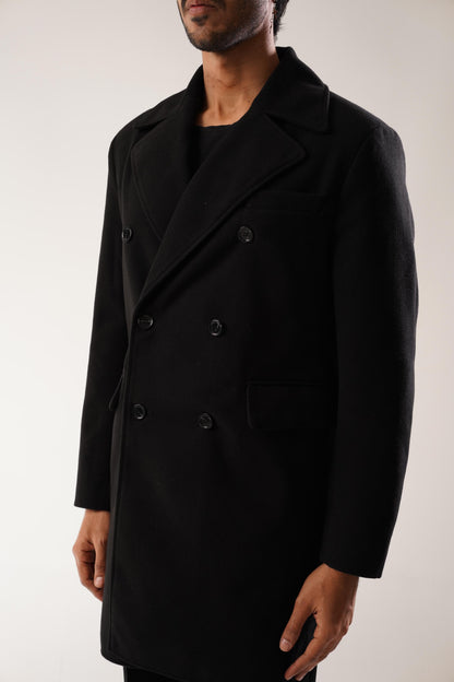 TEXTURED WOOL BLEND COAT - Black