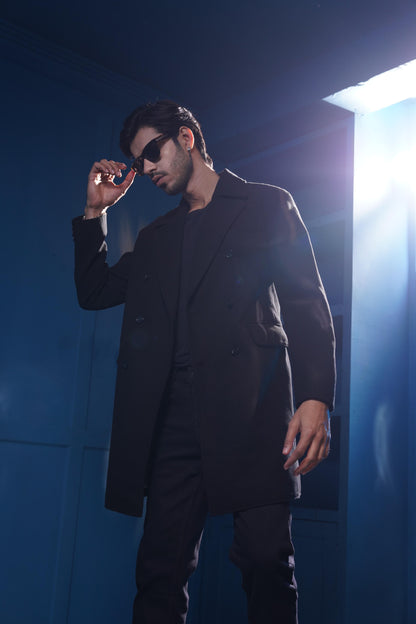 TEXTURED WOOL BLEND COAT - Black