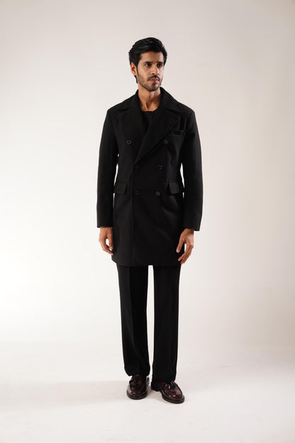 TEXTURED WOOL BLEND COAT - Black