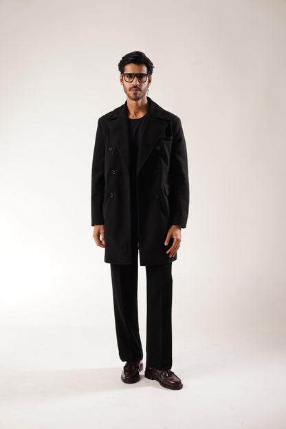 TEXTURED WOOL BLEND COAT - Black