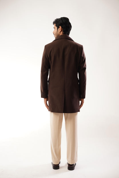 TEXTURED WOOL BLEND COAT - Brown