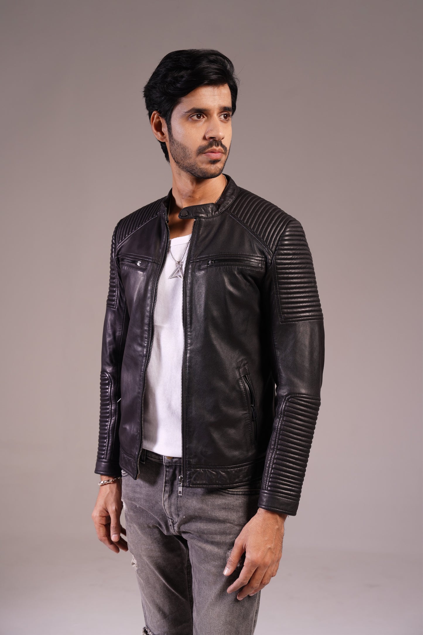 RACER BIKER LEATHER JACKET